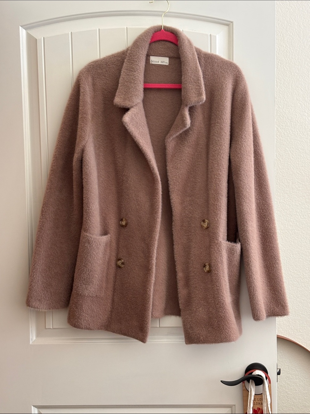 Reiss Plush Teddy Double-Breasted Jacket in Mauve - Picture 2 of 4